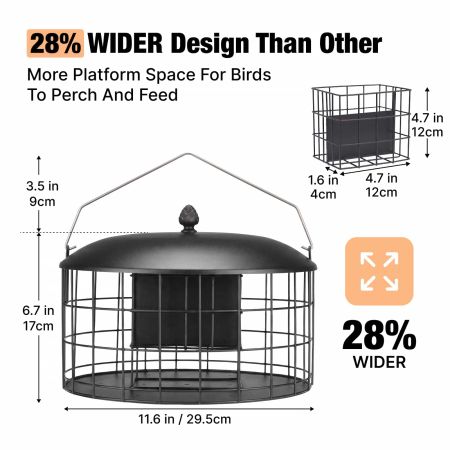 Veehoo Double Compartment Suet Feeder with Wider Platform Black New Arrivals image2 Veehoo Double Compartment Suet Feeder with Wider Platform Black New Arrivals image2