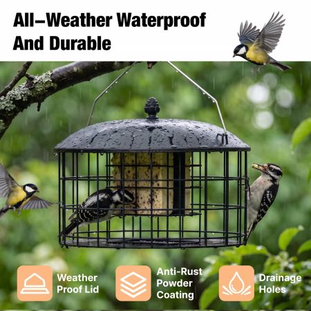 Veehoo Double Compartment Suet Feeder with Wider Platform Black New Arrivals image6 Veehoo Double Compartment Suet Feeder with Wider Platform Black New Arrivals image6