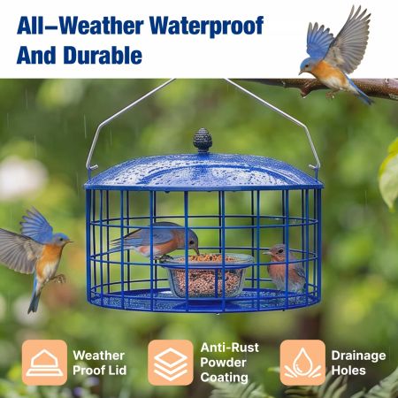 Veehoo Caged Bluebird Feeder with Squirrel-Proof Metal Design Blue Squirrel Proof Feeders image5 Veehoo Caged Bluebird Feeder with Squirrel-Proof Metal Design Blue Squirrel Proof Feeders image5