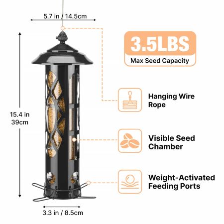 Veehoo Weight-Activated Squirrel-Proof Bird Feeder Black Squirrel Proof Feeders image2 Veehoo Weight-Activated Squirrel-Proof Bird Feeder Black Squirrel Proof Feeders image2