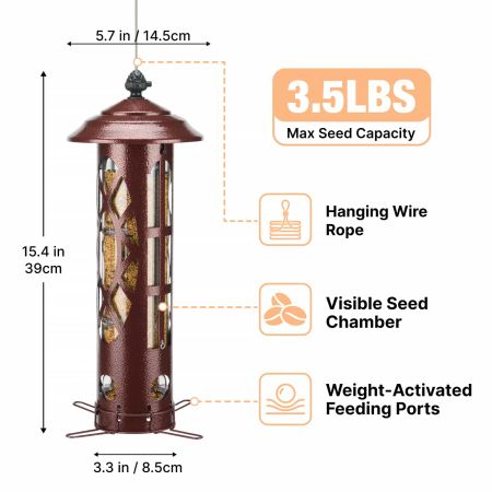 Veehoo Weight-Activated Squirrel-Proof Bird Feeder Brown Squirrel Proof Feeders image2