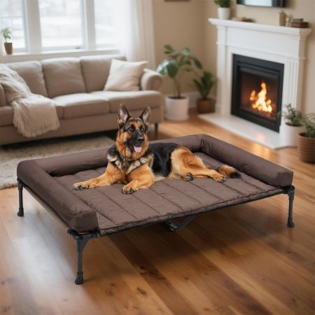 Veehoo Elevated Dog Bed with Bolster Mat Brown Sales image1