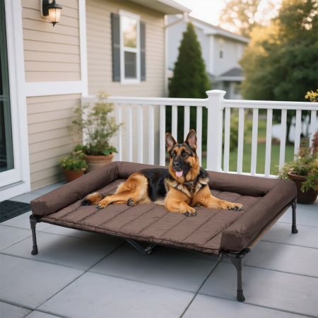Veehoo Elevated Dog Bed with Bolster Mat Brown Sales image2