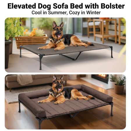 Veehoo Elevated Dog Bed with Bolster Mat Brown Sales image5