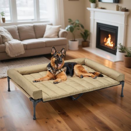 Veehoo Elevated Dog Bed with Bolster Mat Beige Sales image1