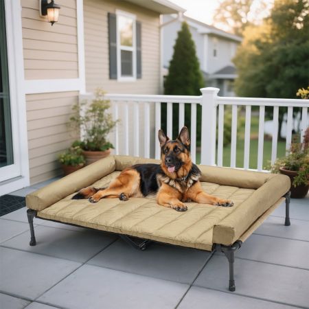 Veehoo Elevated Dog Bed with Bolster Mat Beige Sales image2