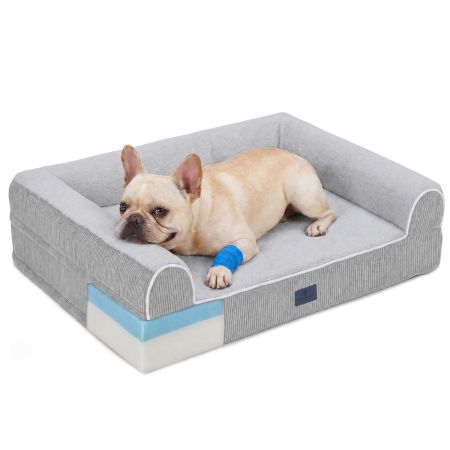 Veehoo Orthopedic Dog Bed with 3-Sided Bolster Gray Bolster & Sofa Beds image1