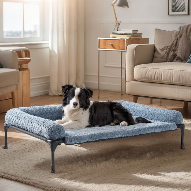 Veehoo Cooling Dog Bed with Deluxe Rose Plush Bolster Mat New Arrivals image1