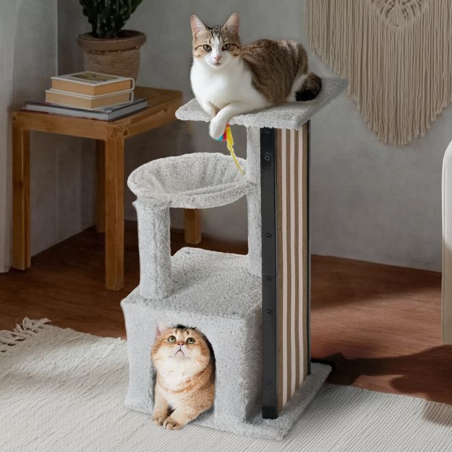 Veehoo Small Cat Tree with Scratching Boards and Hammock New Arrivals image1