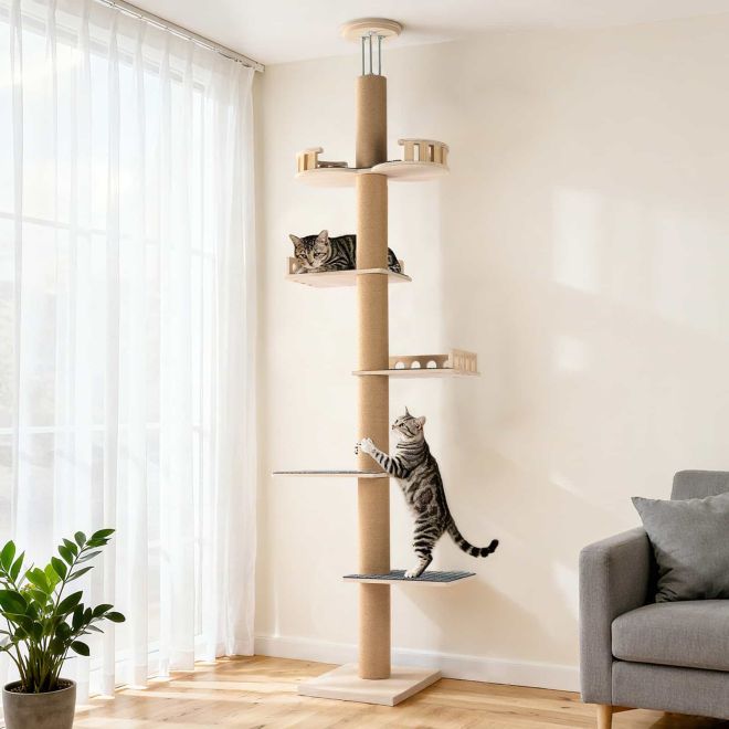 Veehoo Stable Adjustable Floor to Ceiling Cat Tree Cat image1
