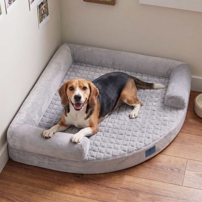 Veehoo Space-Saving Corner Dog Bed with Orthopedic Foam Bolster & Sofa Beds image1