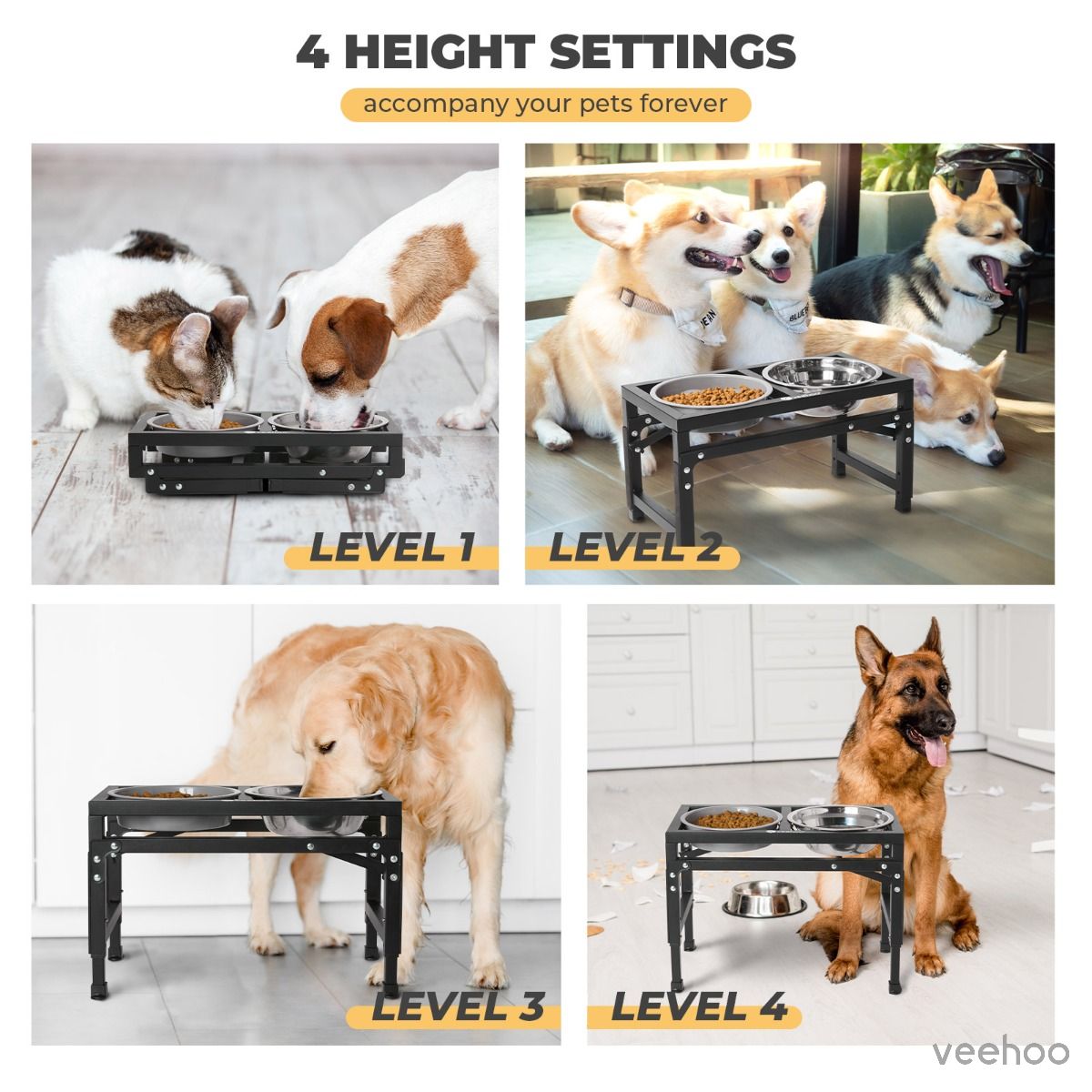 Elevated Dog Bowls 4 Height Adjustable Raised Dog Bowl with 2